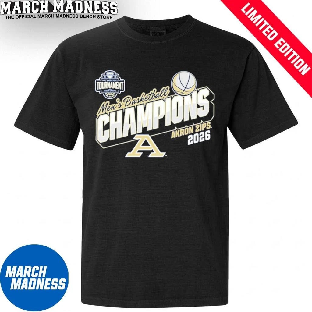 Official Akron Zips 2026 MAC Men’s Basketball Tournament Champions Locker Room T-Shirt