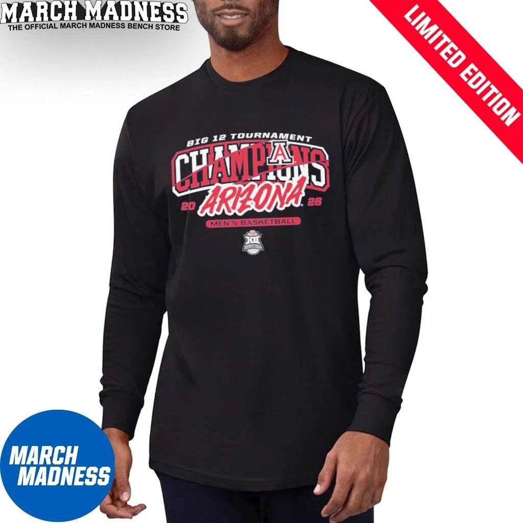 Official Arizona Men’s Basketball 2026 Big 12 Tournament Champions Banner T-Shirt