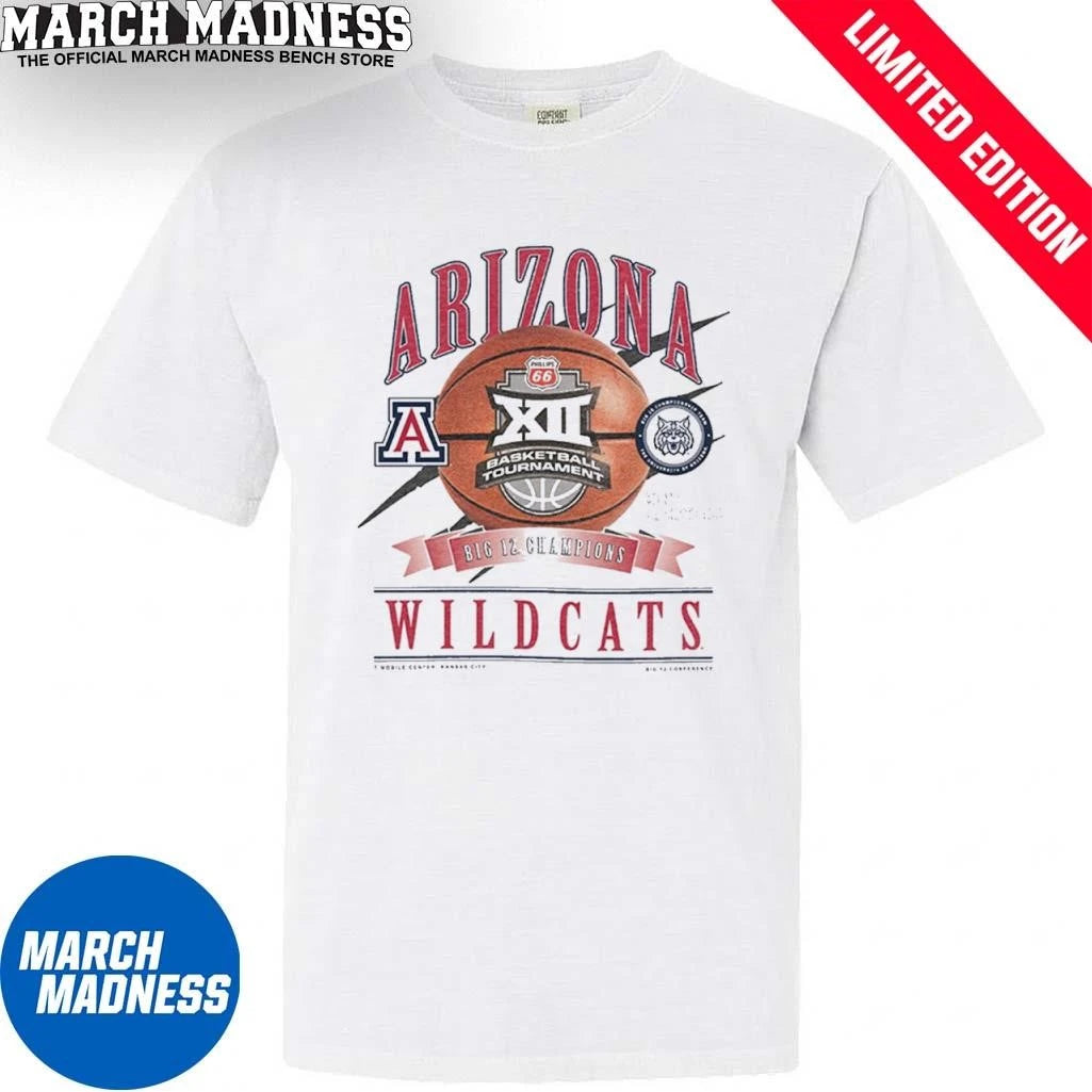 Official Arizona Wildcats 2026 Big 12 Men’s Basketball Conference Tournament Champions Locker Room T-Shirt