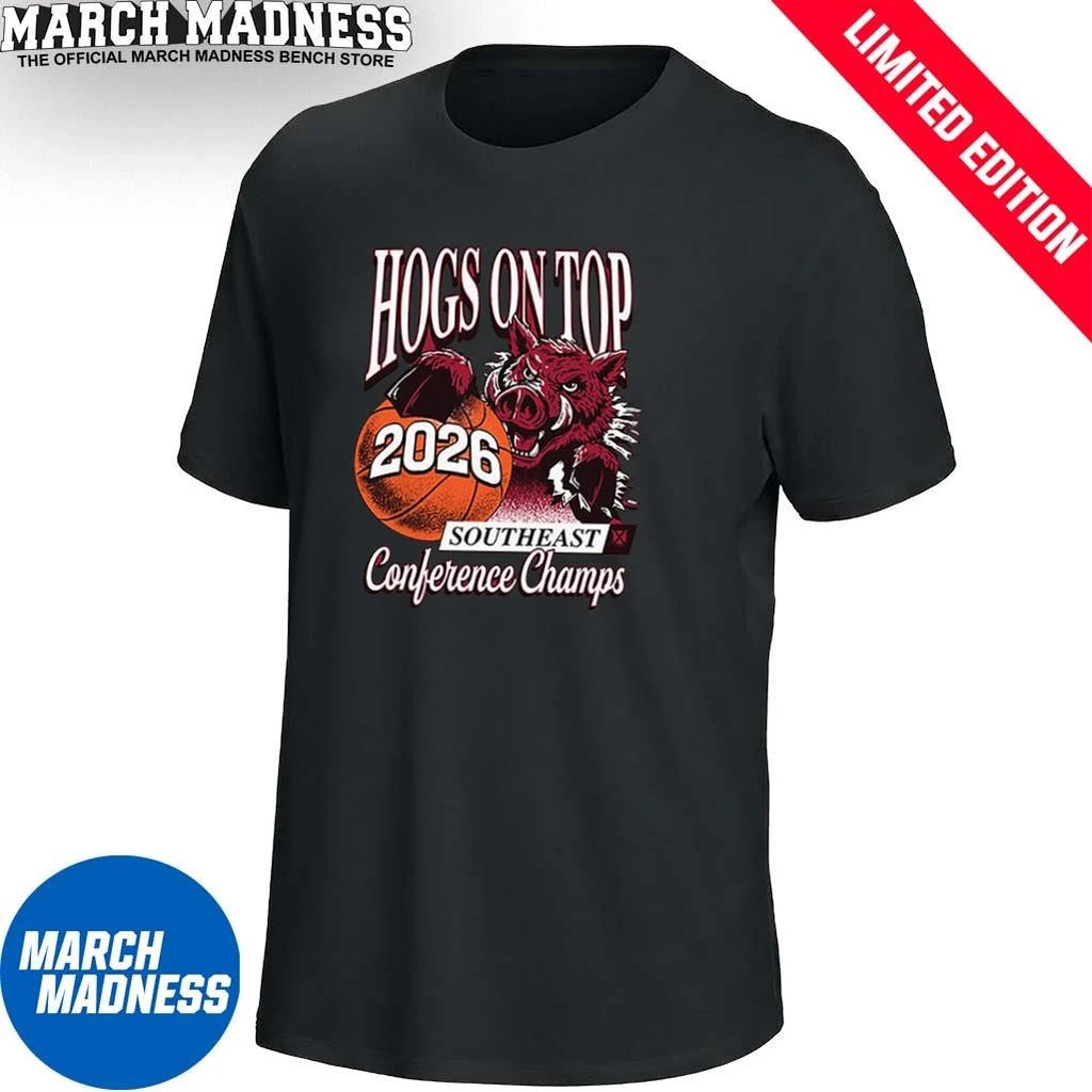 Official Arkansas Basketball Hogs On Top Southeast Conference Champs 2026 Shirt
