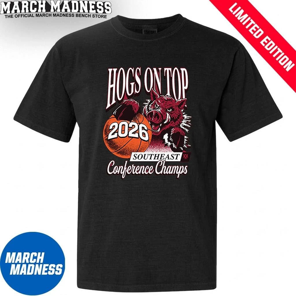 Official Arkansas Basketball Hogs On Top Southeast Conference Champs 2026 Shirt
