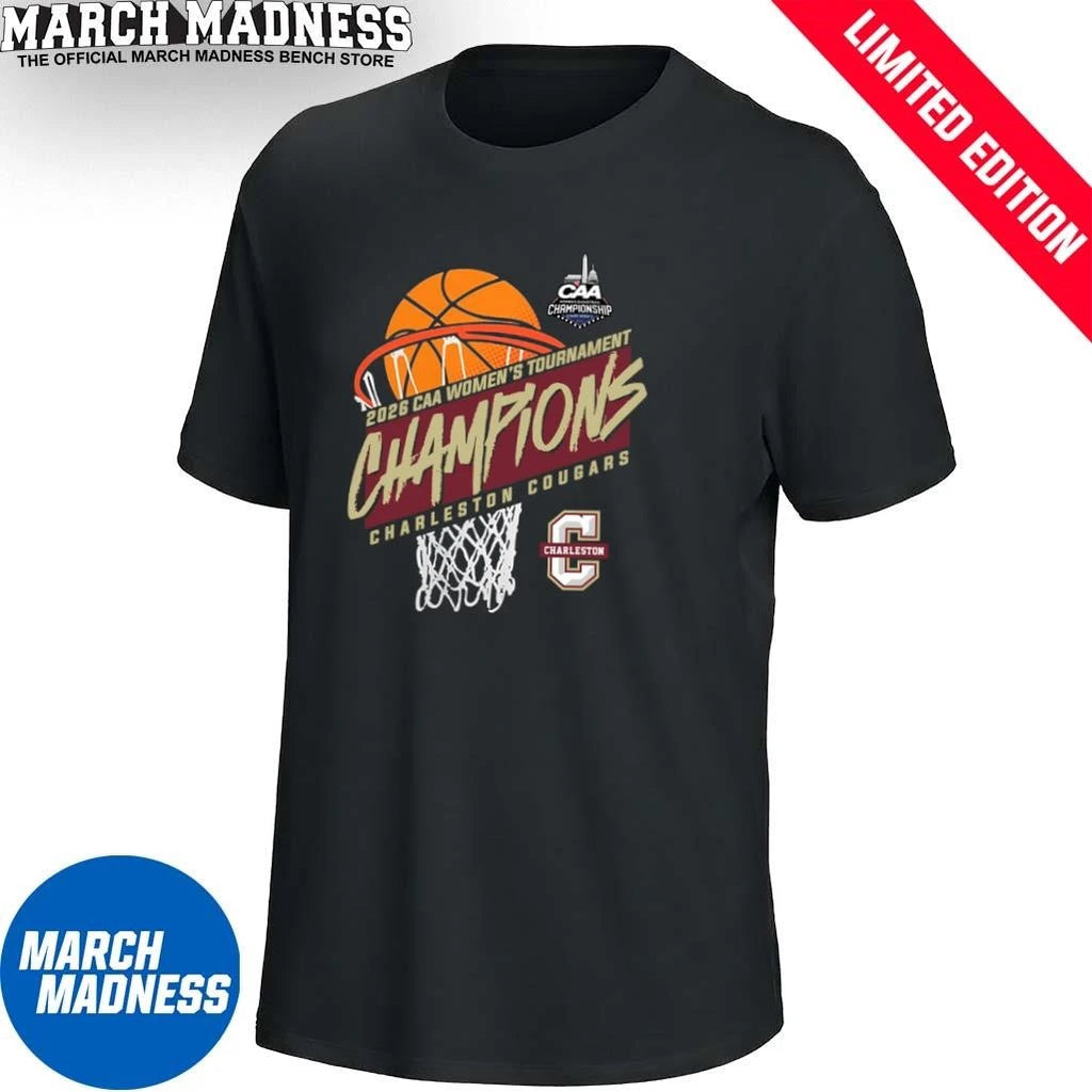 Official Charleston Cougars CAA Women’s Basketball Tournament Champions Basket T-Shirt