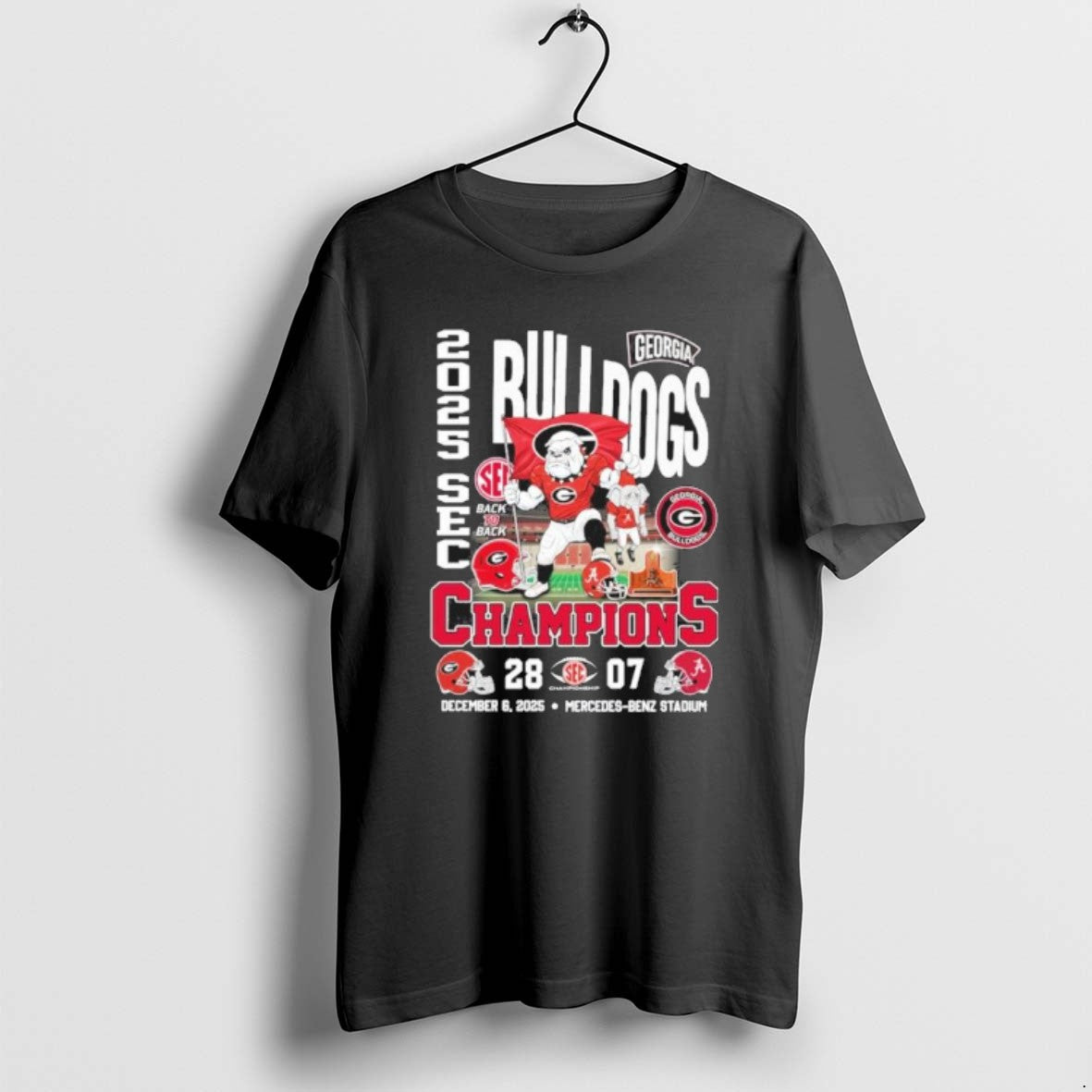Official Georgia Bulldogs Mascot 2025 Sec Conference Champions 28 7 Score T-Shirts, Hoodie, Sweatshirt | HypeCrazeTee.com