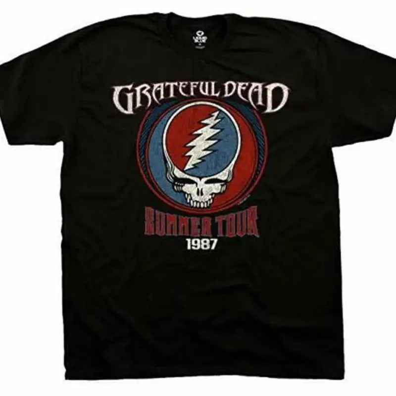 Official Grateful Dead Summer Tour 1987 Mens Black T Shirt Grateful Dead Tee Cotton Menswear Top Decoration Hoodie,...