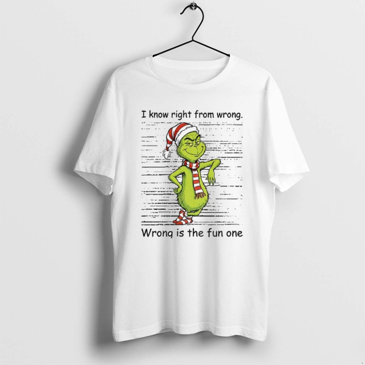 Official Grinch Santa I Know Right From Wrong Wrong Is The Fun One Christmas T-Shirts, Hoodie, Sweatshirt | HypeCrazeTee.com