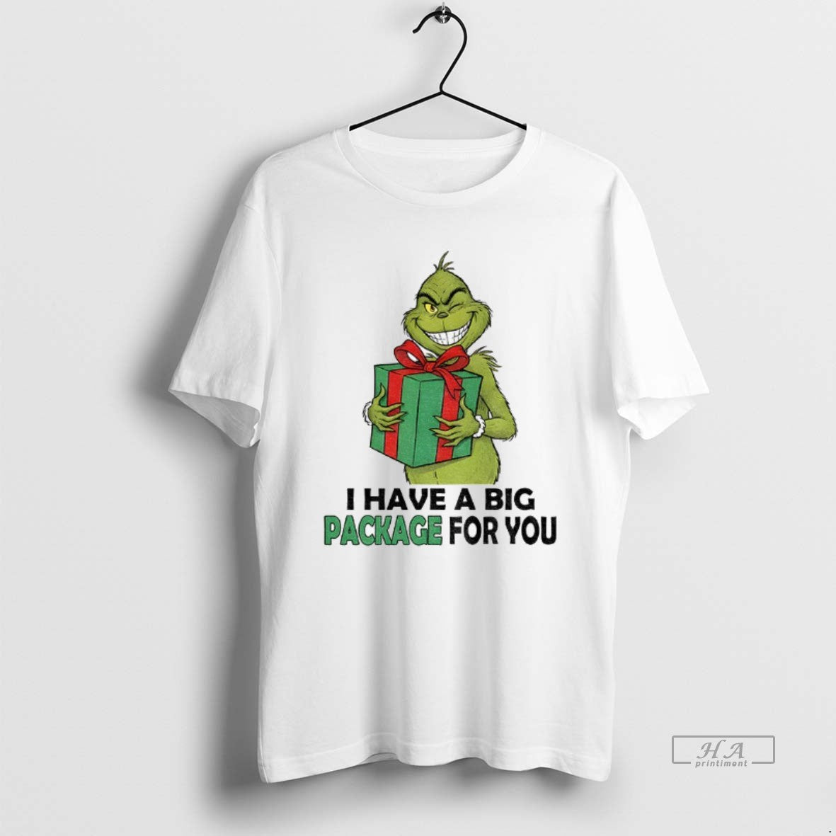 Official Grinch Santa Holding Gift I Have A Big Package For You Christmas T-Shirts, Hoodie, Sweatshirt | HypeCrazeTee.com