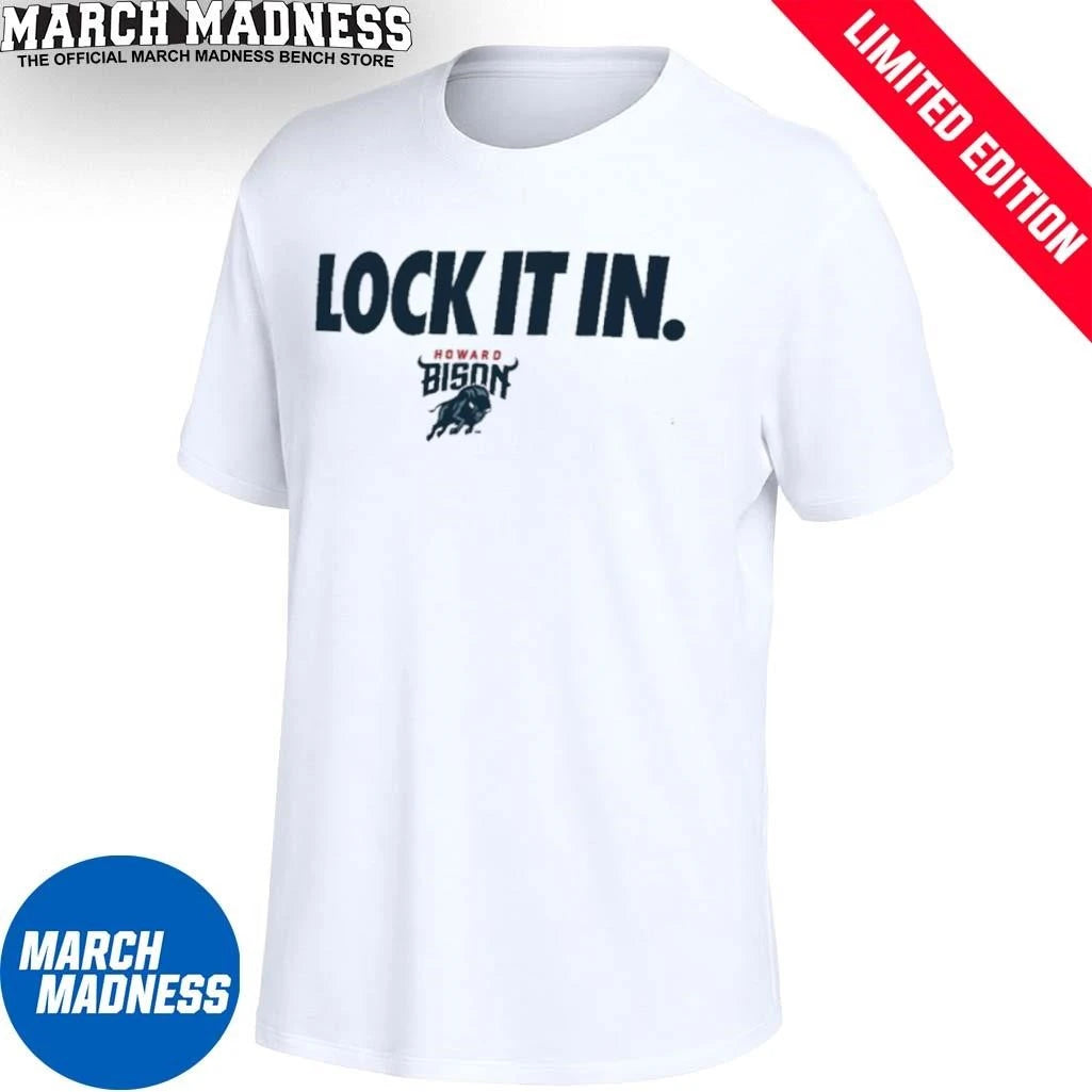 Official Howard University Basketball Lock It In Bench T-Shirt