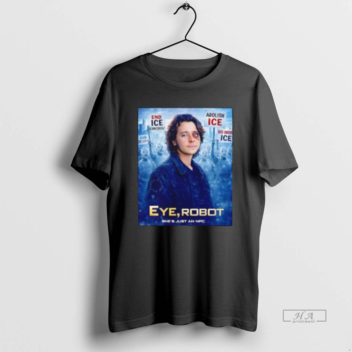 Official Kaden Rummler Eye Robot Shes Just An Npc End Ice Control T-Shirts, Hoodie, Sweatshirt | HypeCrazeTee.com