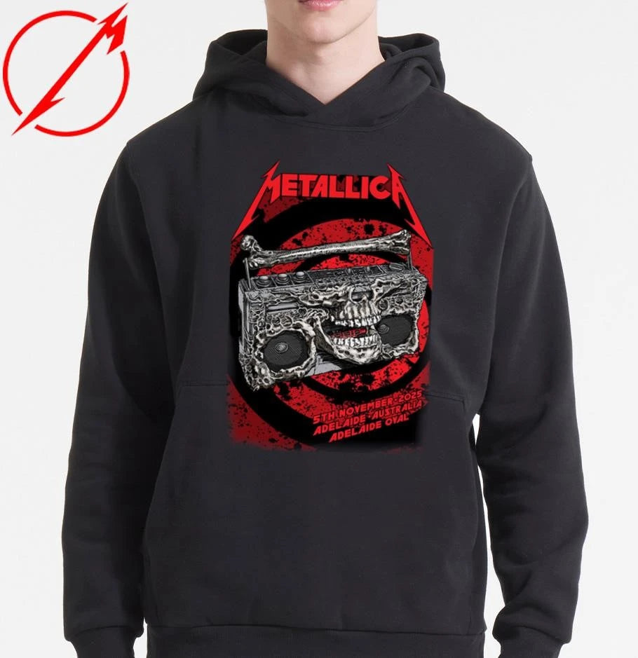 Official Metallica M72 Adelaide Australia 2025 Venue Poster At Adelaide Oval On November 5 2025 Skeleton Radio Boombox From Hell T-Shirt