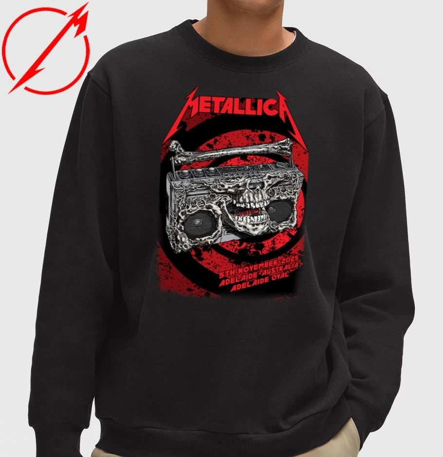 Official Metallica M72 Adelaide Australia 2025 Venue Poster At Adelaide Oval On November 5 2025 Skeleton Radio Boombox From Hell T-Shirt