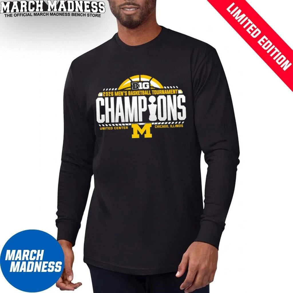 Official Michigan Wolverines 2026 Big Ten Men’s Basketball Conference Tournament Champions Locker Room T-Shirt