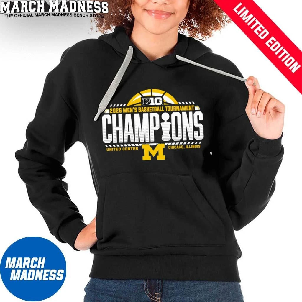 Official Michigan Wolverines 2026 Big Ten Men’s Basketball Conference Tournament Champions Locker Room T-Shirt