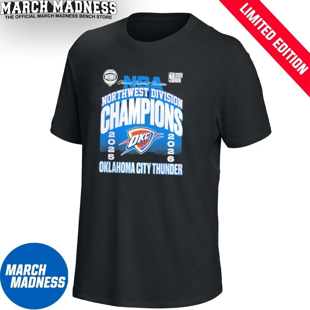 Official Oklahoma City Thunder 2025-26 Northwest Division Champions T-Shirt