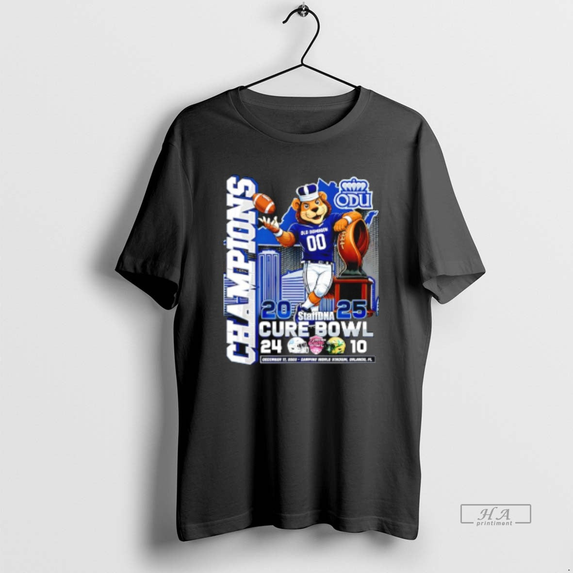 Official Old Dominion Monarchs 2025 Cure Bowl Champions Mascot Score T-Shirts, Hoodie, Sweatshirt | HypeCrazeTee.com