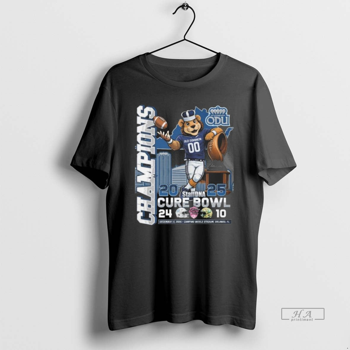 Official Old Dominion Monarchs 2025 Staffdna Cure Bowl Champions Mascot T-Shirts, Hoodie, Sweatshirt | HypeCrazeTee.com