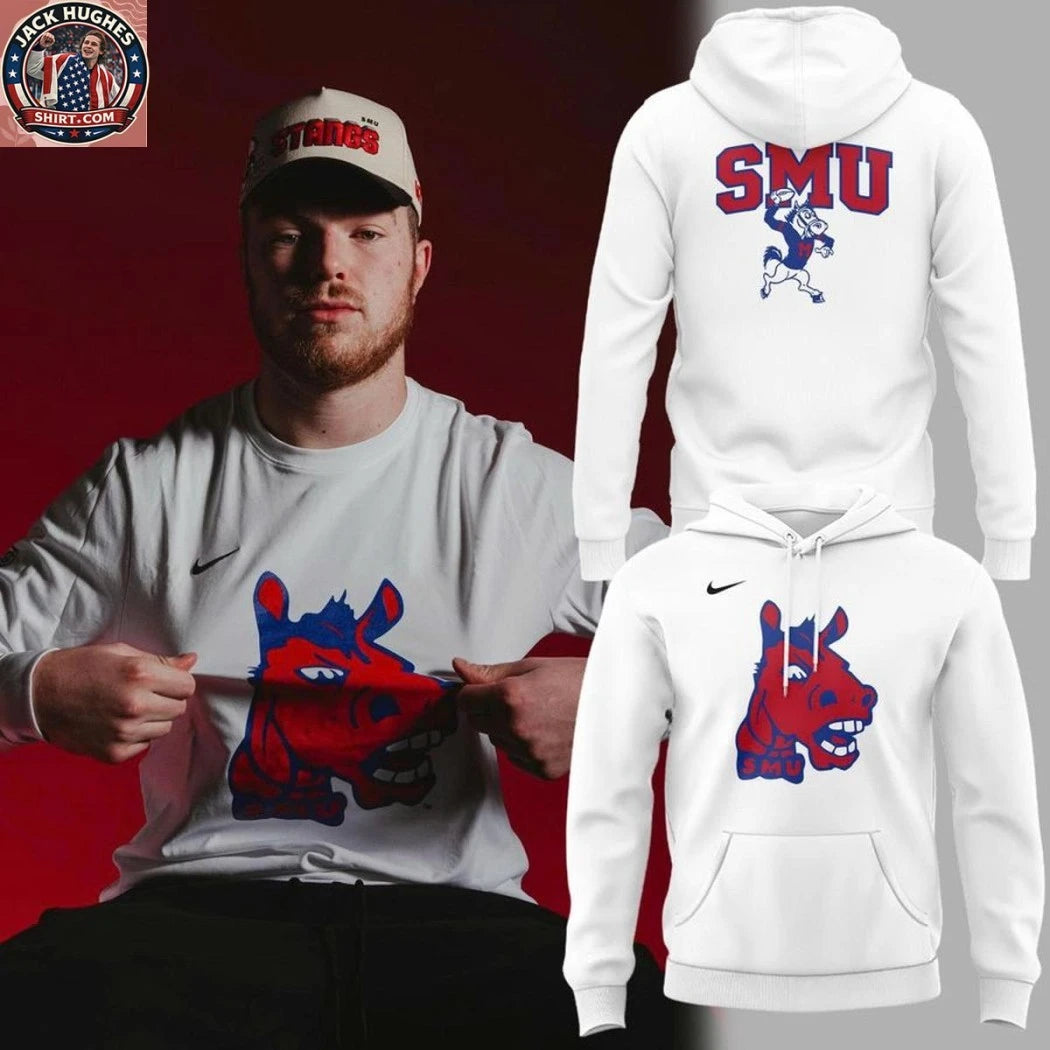 Official SMU Mustangs 2026 Throwback Mascot Logo Two Sided Hoodie T-Shirt