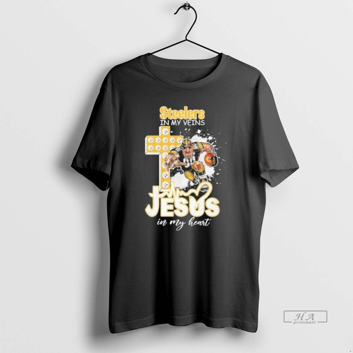 Official Steelers In My Veins Jesus Mascot In My Heart Mascots T-Shirts, Hoodie, Sweatshirt | HypeCrazeTee.com