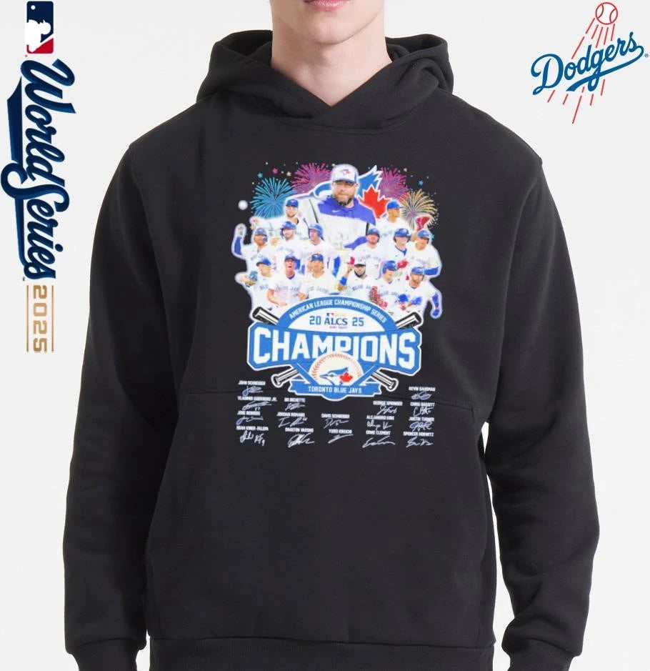 Official Toronto Blue Jays Baseball 2025 MLB ALCS Champions Signatures T-Shirt