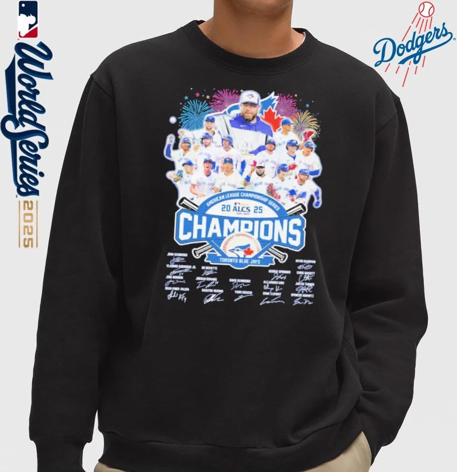 Official Toronto Blue Jays Baseball 2025 MLB ALCS Champions Signatures T-Shirt