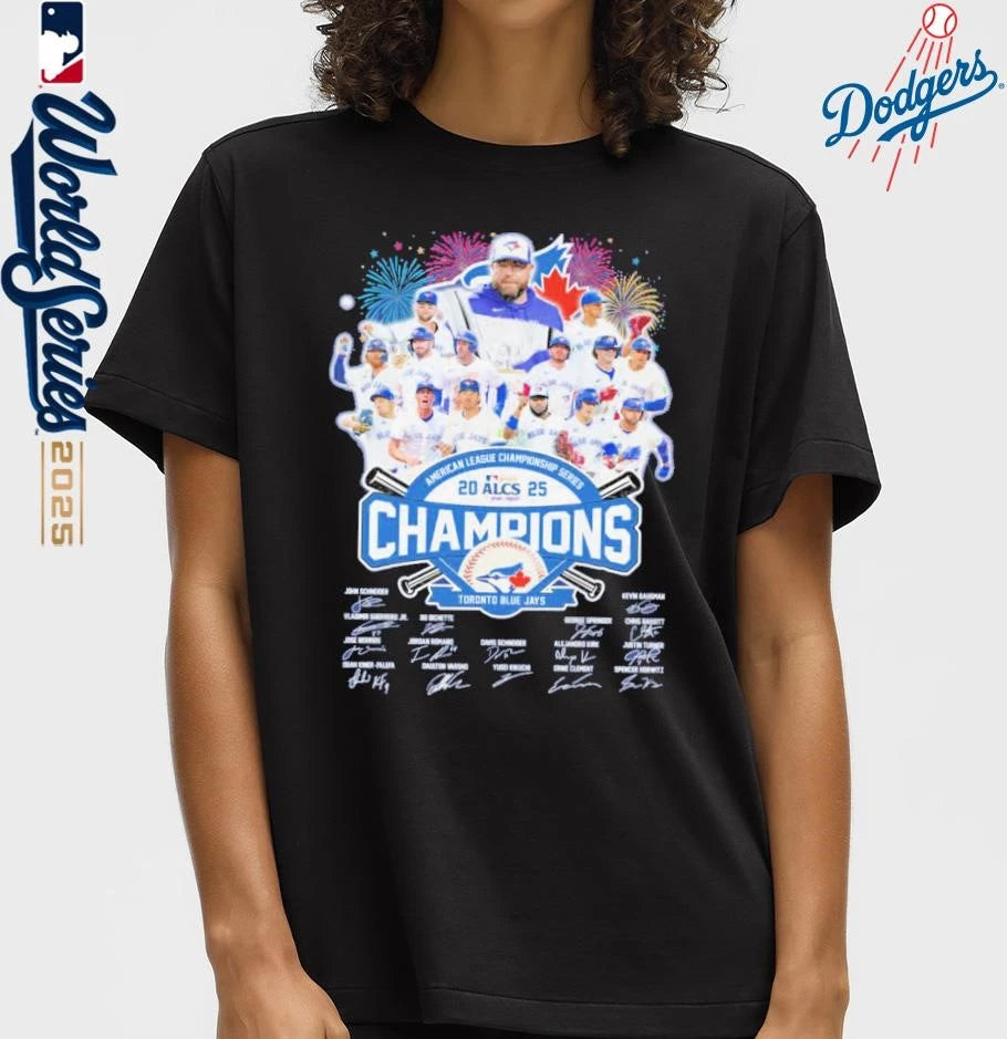 Official Toronto Blue Jays Baseball 2025 MLB ALCS Champions Signatures T-Shirt
