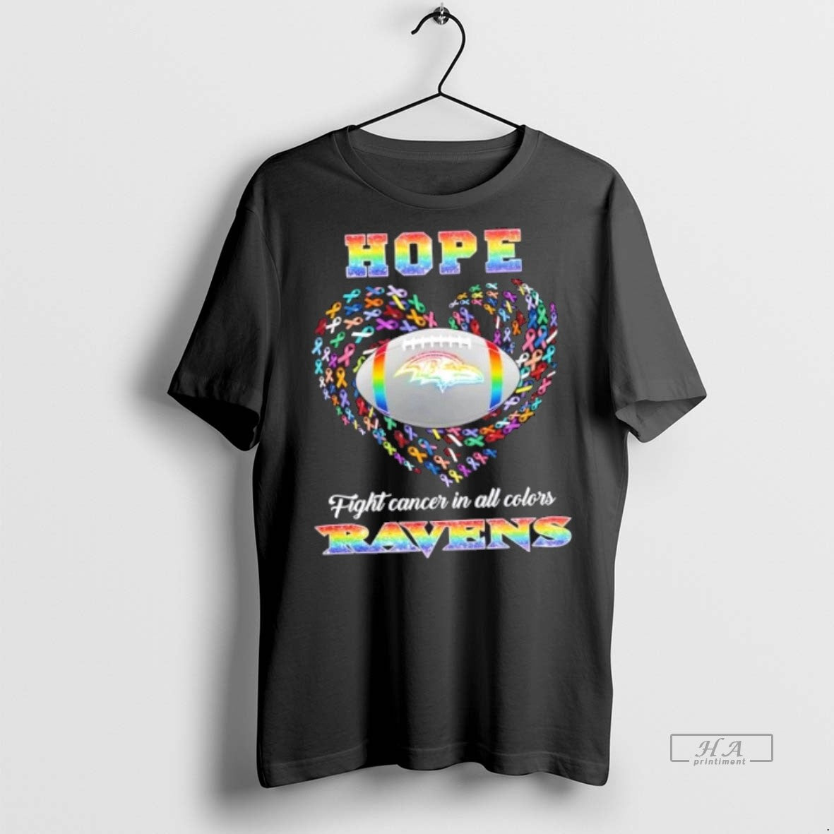 Official Trendy Baltimore Ravens Football Hope Fight Cancer In All Colors Heart Tee Sweater