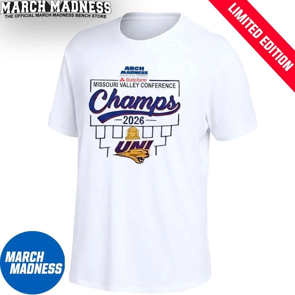 Official UNI Panthers Men’s Basketball MVC Tournament Champions Locker Room T-Shirt