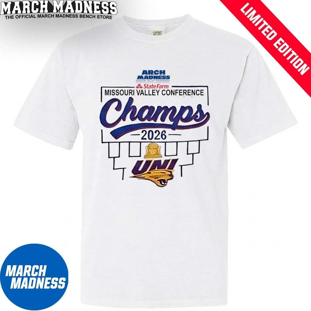Official UNI Panthers Men’s Basketball MVC Tournament Champions Locker Room T-Shirt