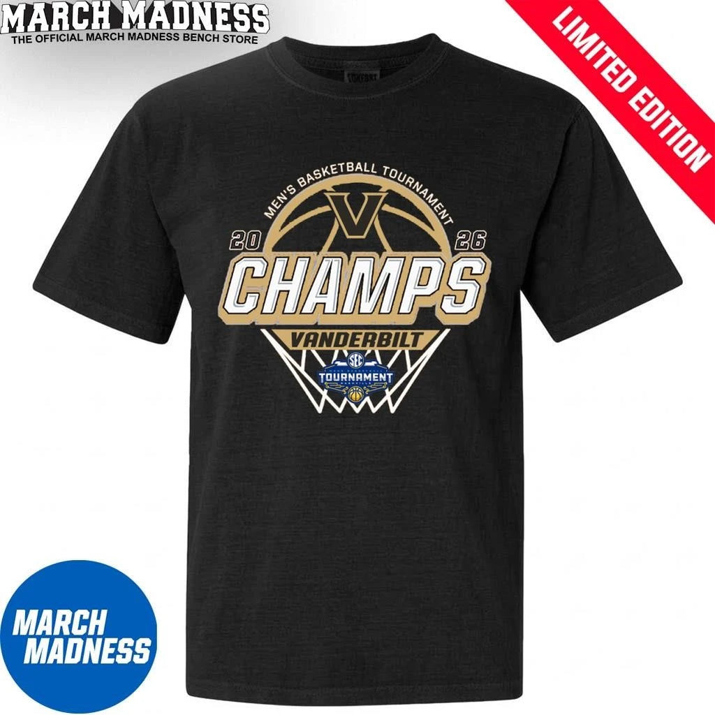 Official Vanderbilt Commodores 2026 SEC Men’s Basketball Tournament Champions Locker Room T-Shirt