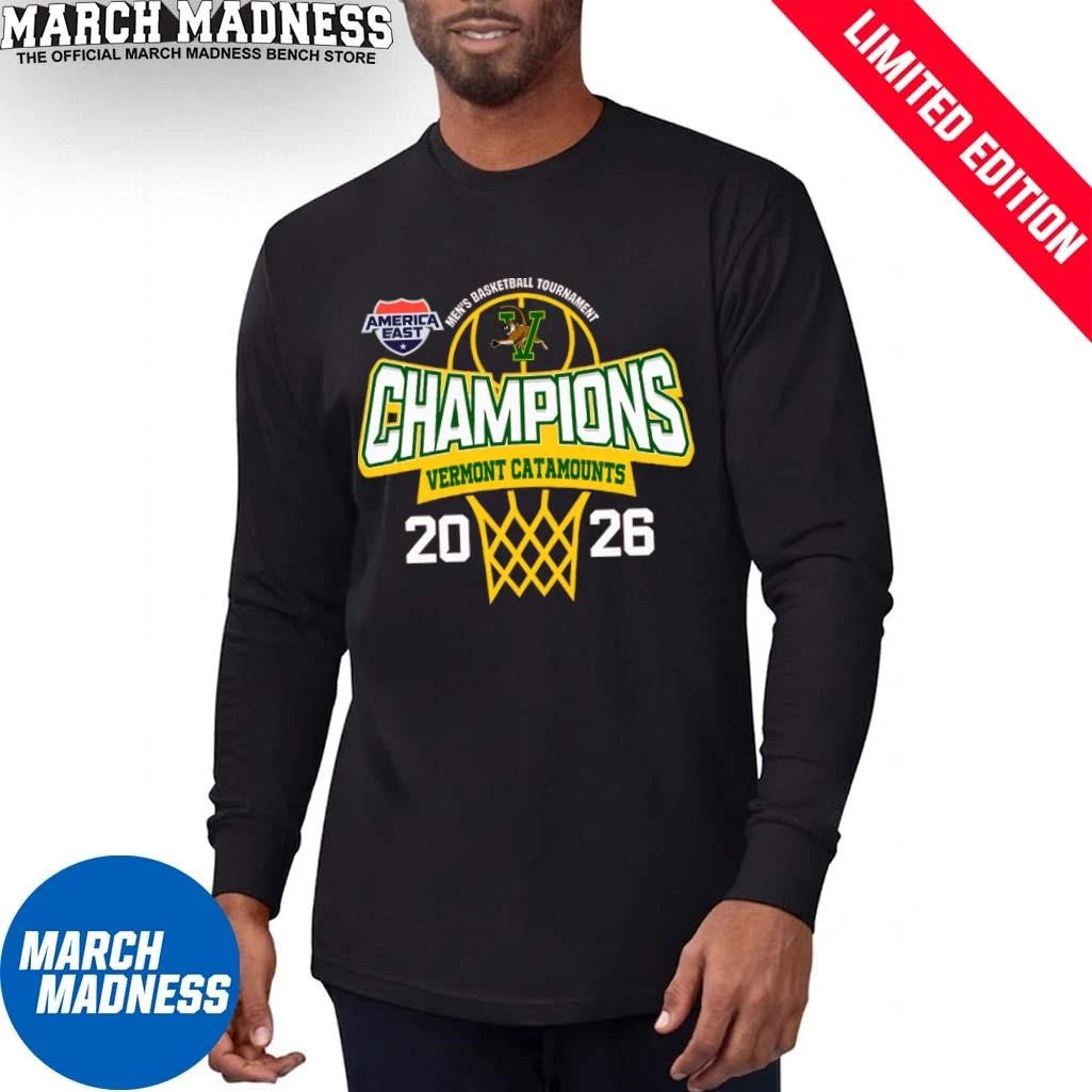 Official Vermont Catamounts 2026 America East Conference Men’s Basketball Tournament Champions Shirt