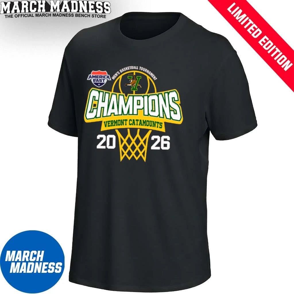 Official Vermont Catamounts 2026 America East Conference Men’s Basketball Tournament Champions Shirt