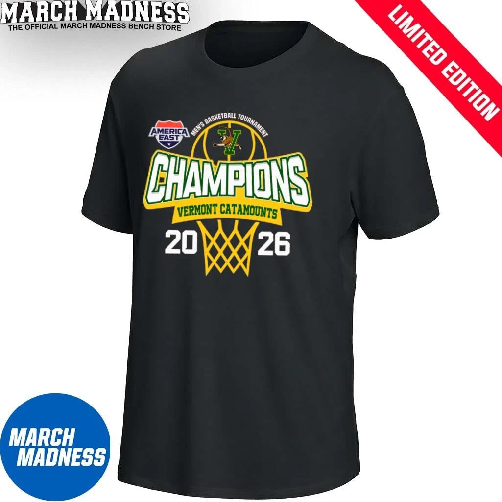 Official Vermont Catamounts 2026 America East Conference Men’s Basketball Tournament Champions Shirt