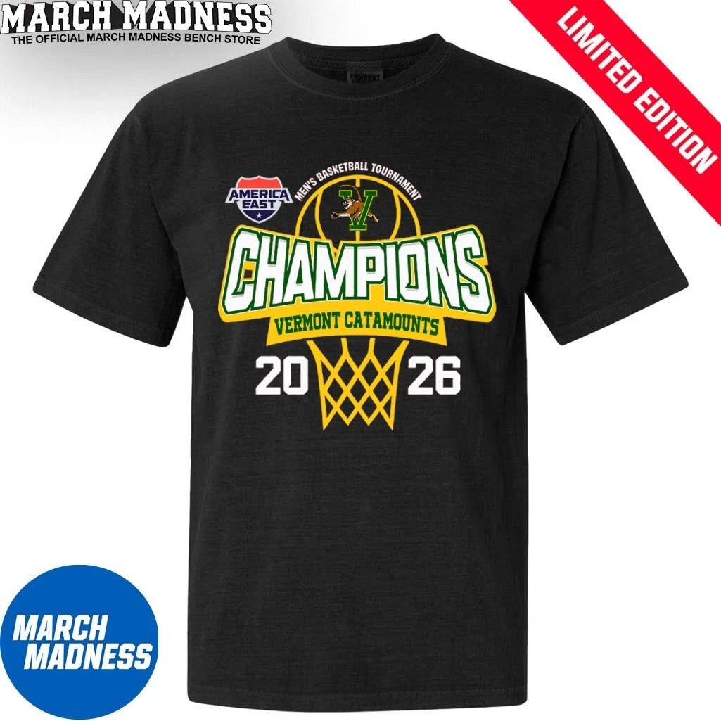 Official Vermont Catamounts 2026 America East Conference Men’s Basketball Tournament Champions Shirt