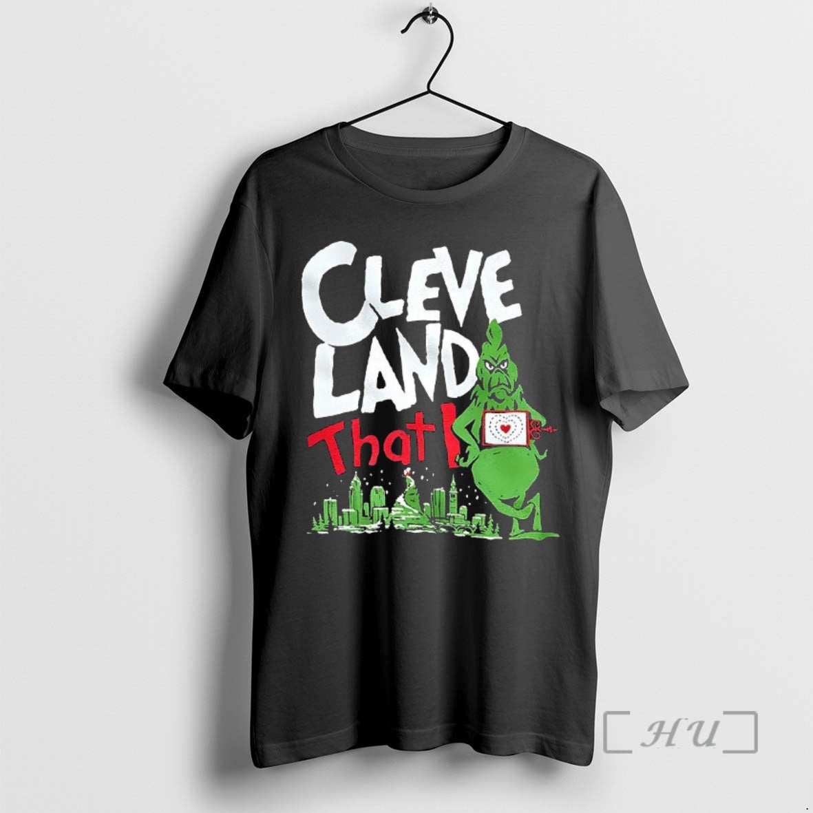 Officials Grinch Hes A Mean One Cleveland Skyline Christmas T-Shirts, Hoodie, Sweatshirt | HypeCrazeTee.com