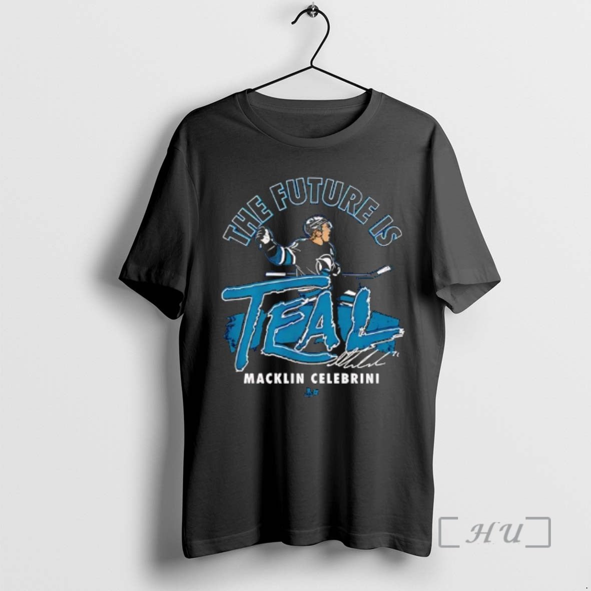 Officials Macklin Celebrini The Future Is Teal Signature T-Shirts, Hoodie, Sweatshirt | HypeCrazeTee.com