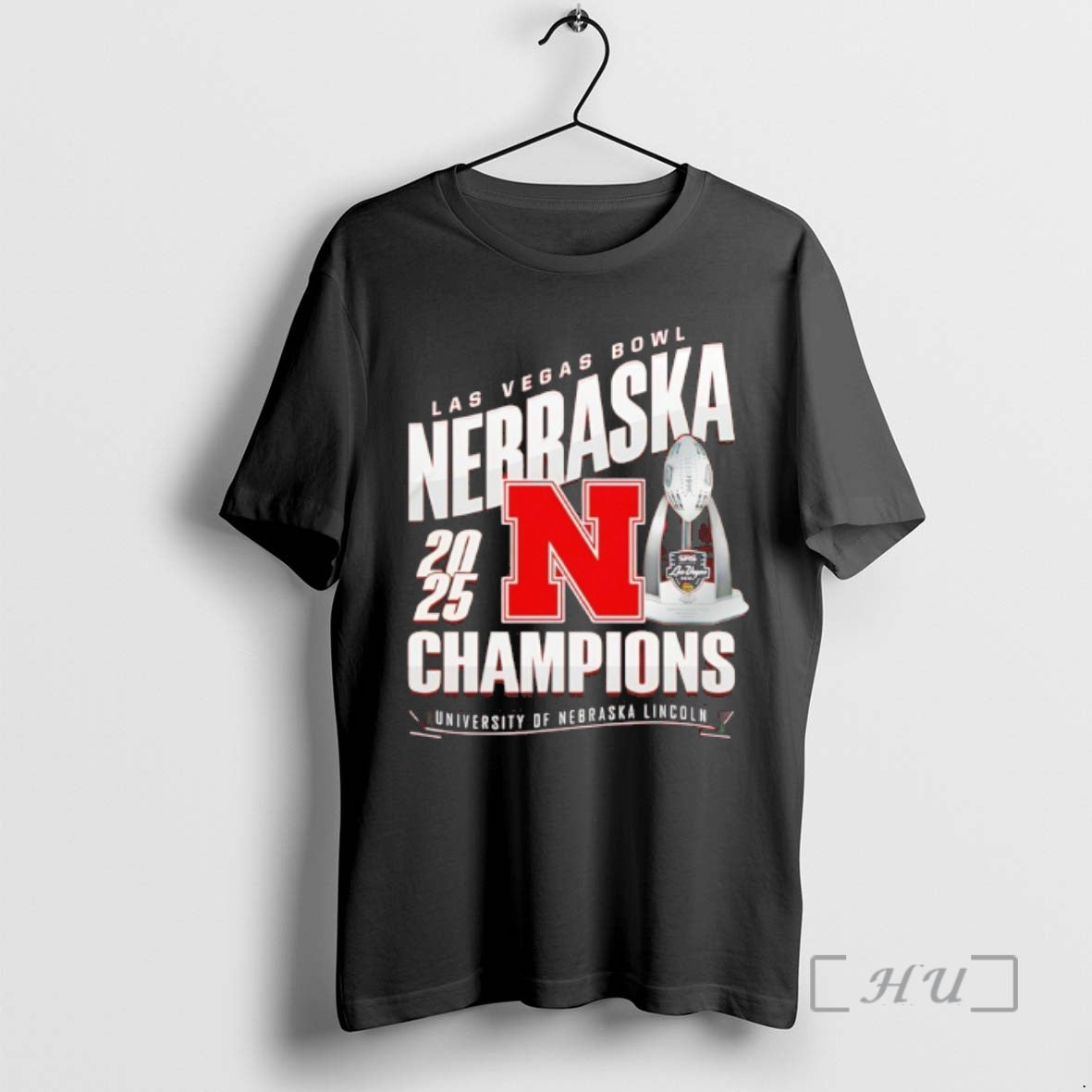 Officials Nebraska Cornhuskers 2025 Las Vegas Bowl Champions Trophy T-Shirts, Hoodie, Sweatshirt | HypeCrazeTee.com