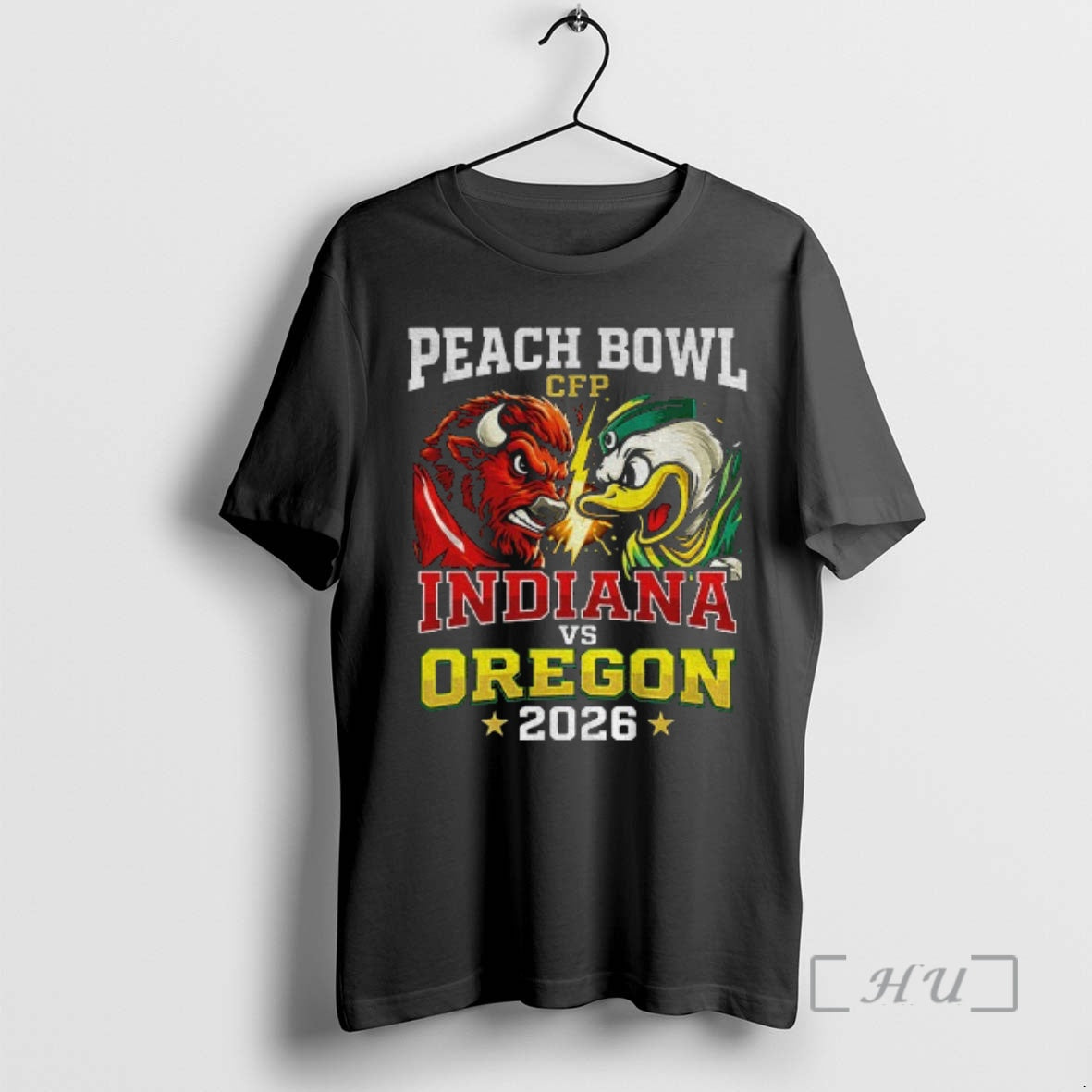 Officials Oregon Ducks Vs Indiana Hoosiers Football Mascot Peach Bowl Cfp 2026 Premium T Shirts Hoodie, Sweatshirt