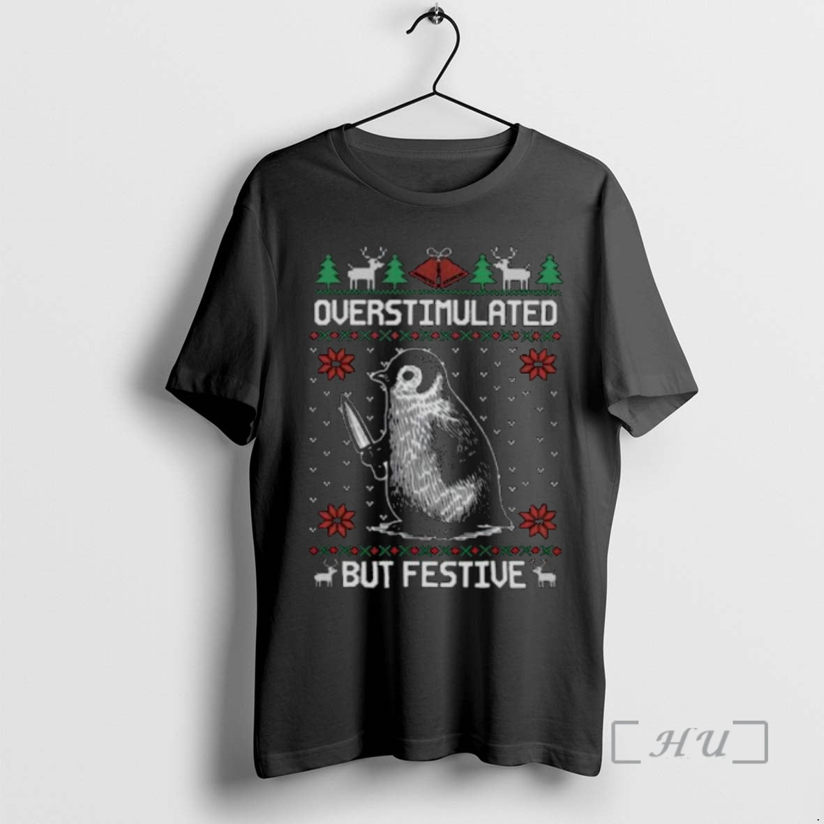 Officials Overstimulated But Festive Penguin Christmas Xmas Circle Black T-Shirts, Hoodie, Sweatshirt | HypeCrazeTee.com