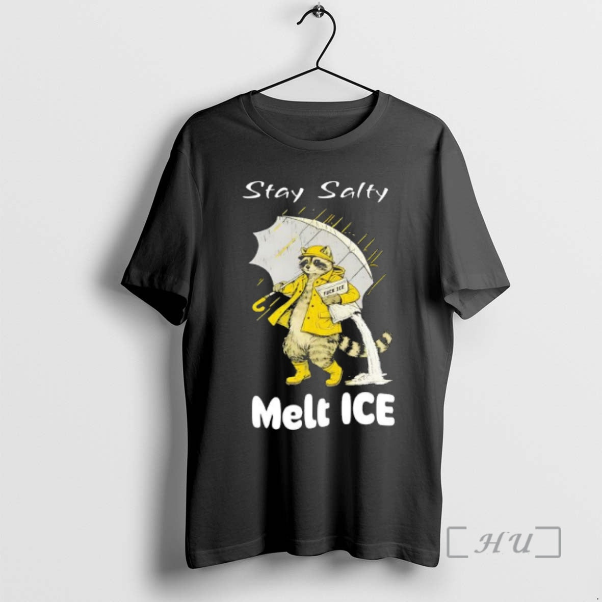 Officials Raccoon In A Yellow Raincoat Stay Salty Melt Ice Anti Ice Premium T Shirts Hoodie, Sweatshirt | HypeCrazeTee.com