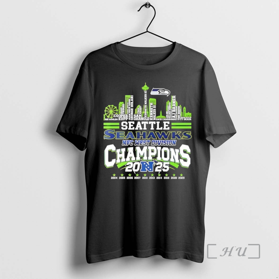 Officials Seattle Seahawk West Division 2025 Champions Player Name Skyline T-Shirts, Hoodie, Sweatshirt | HypeCrazeTee.com