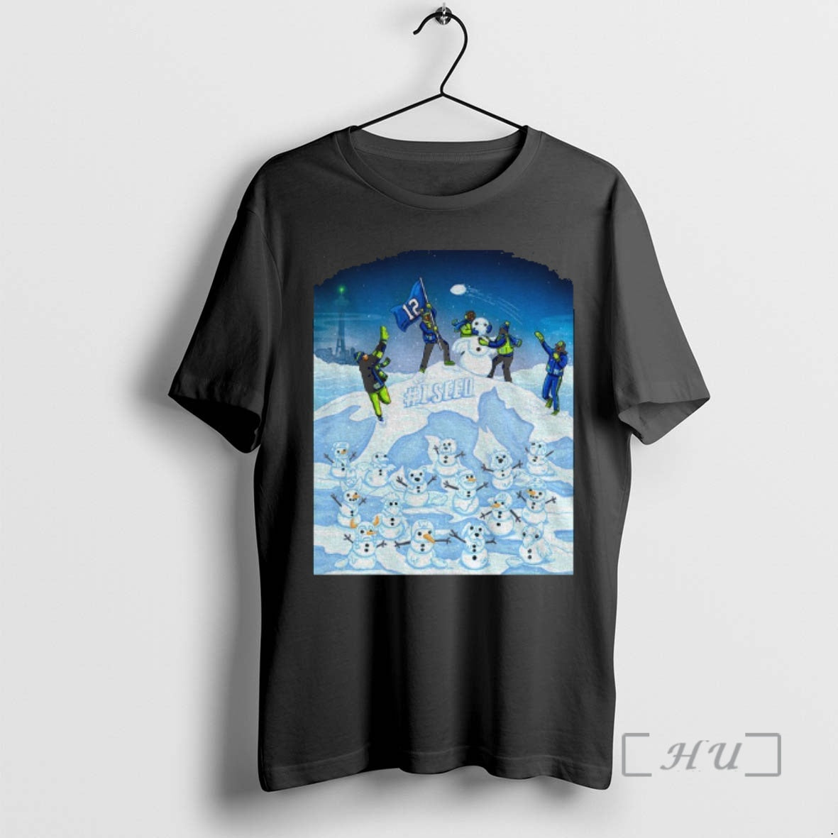 Officials Seattle Seahawks Football Snowman Nfc 1 Seed Space Needle Winter Premium T Shirts Sweater Hoodie, Sweatshirt