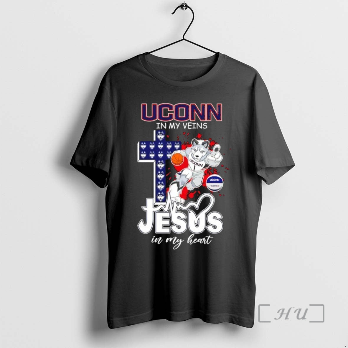 Officials Uconn Huskies In My Veins Jesus In My Heart Cross Mascot Premium T Shirts Hoodie, Sweatshirt | HypeCrazeTee.com