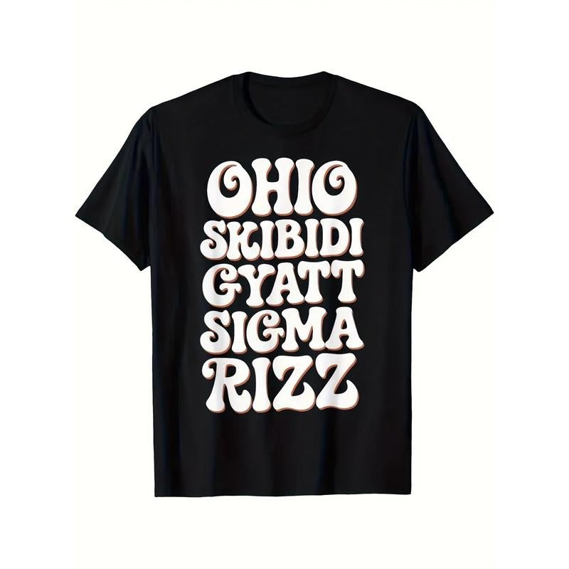 Ohio Skibidi Gyatt Sigma Rizz Graphic T-Shirt - Black Cotton Crew Neck Tee with Bold White Lettering, Casual All-Season...