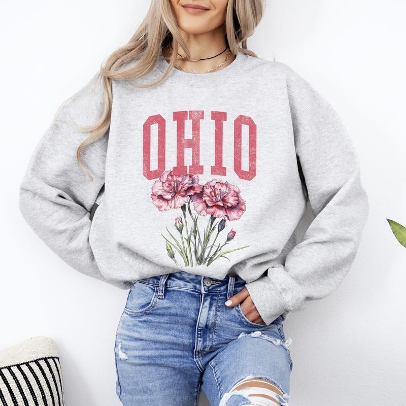 Ohio State Flower Sweatshirt, Crew Neck, Women's, Crewneck T-Shirts, Hoodie | HypeCrazeTee.com
