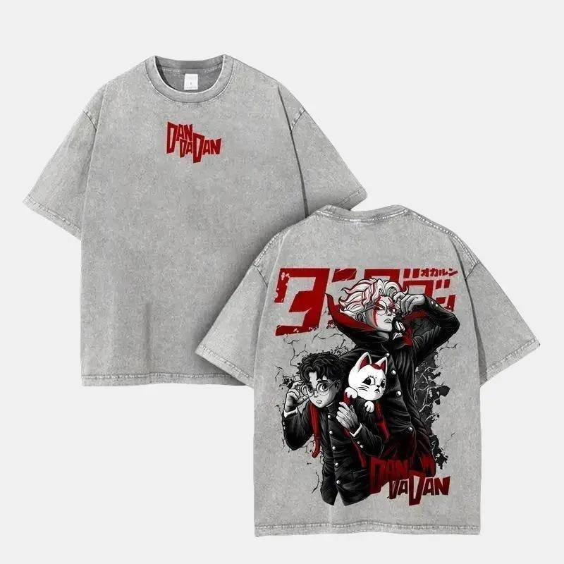 Okarun Jiji Dandadan Tee Washed Oversized Vintage Anime T-Shirt Streetwear Anime Fan Clothes Cotton Graphic Tees Fabric...