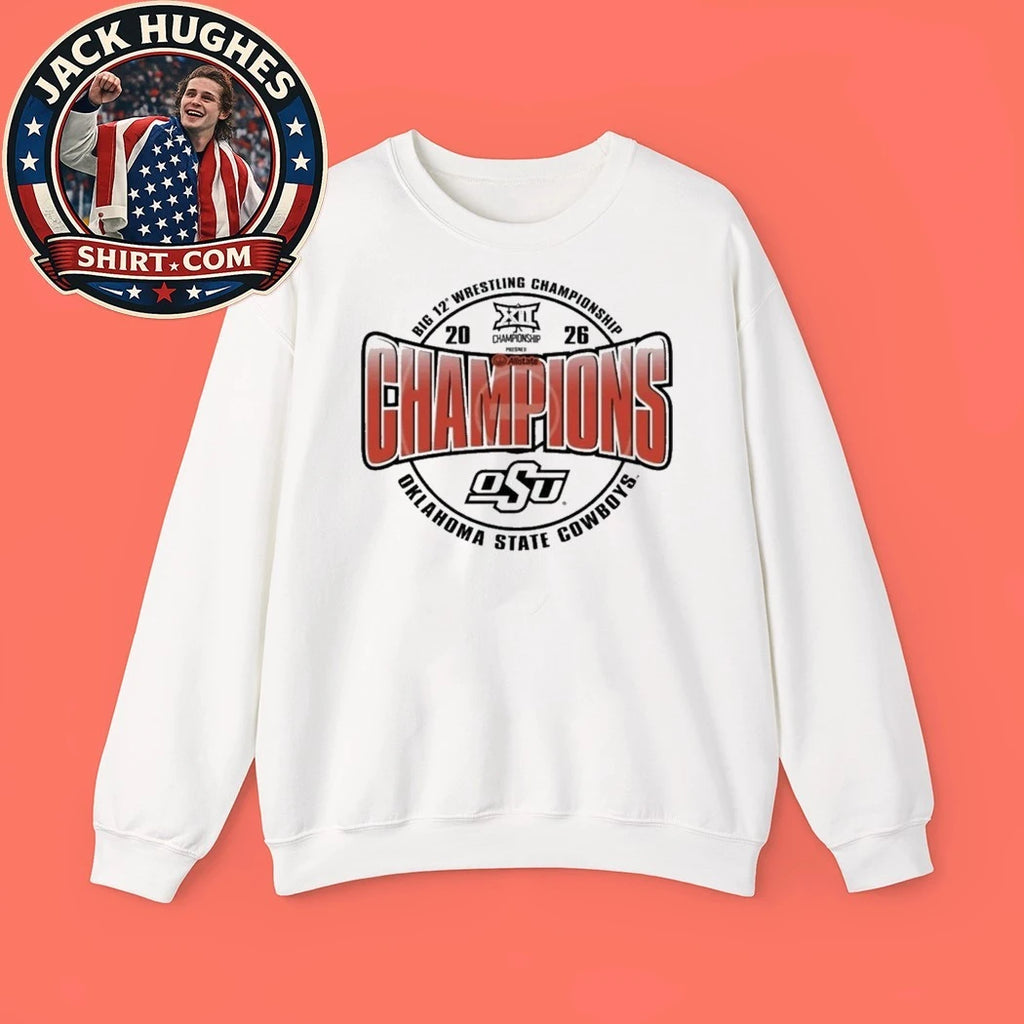 Oklahoma State Cowboys Orange Blue 84 2026 Big 12 Wrestling Champions Logo T-Shirt