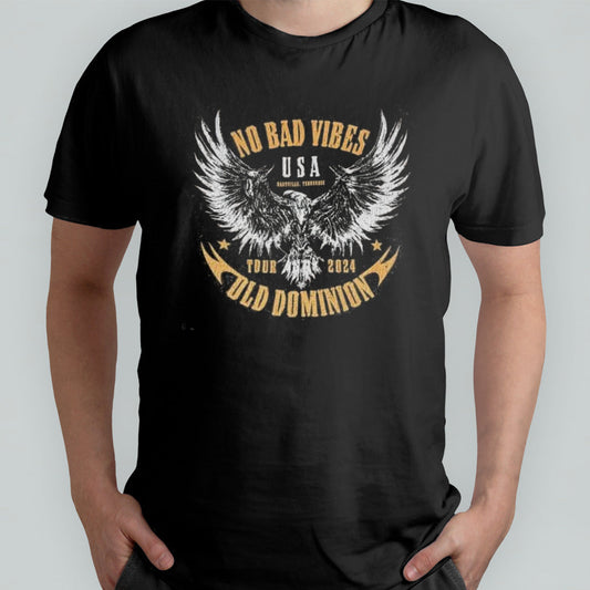 Old Dominion No Bad Vibes Moto USA Nashville, Tennessee Eagle Tour 2024 T-shirt