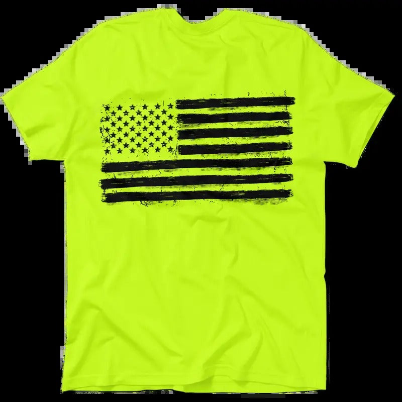 Old Glory Flag Shirt - Safety Yellow Hi-Vis T-Shirt (SM-5XL) Jersey Menswear Top Collar Flag Sleeve Underwear Man Cotton...