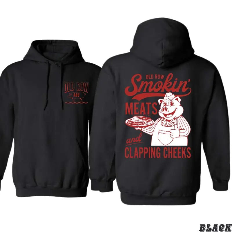 Old Row BBQ Hoodie - Smokin' Meats and Clapping Cheeks Graphic, hoodies for men, Unisex Hoodie for Bold Outdoor Style -...