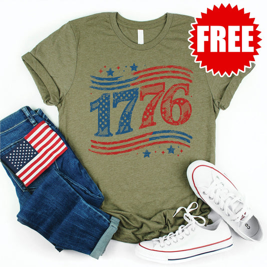 1776 Flag Tee - Heather Olive - 0