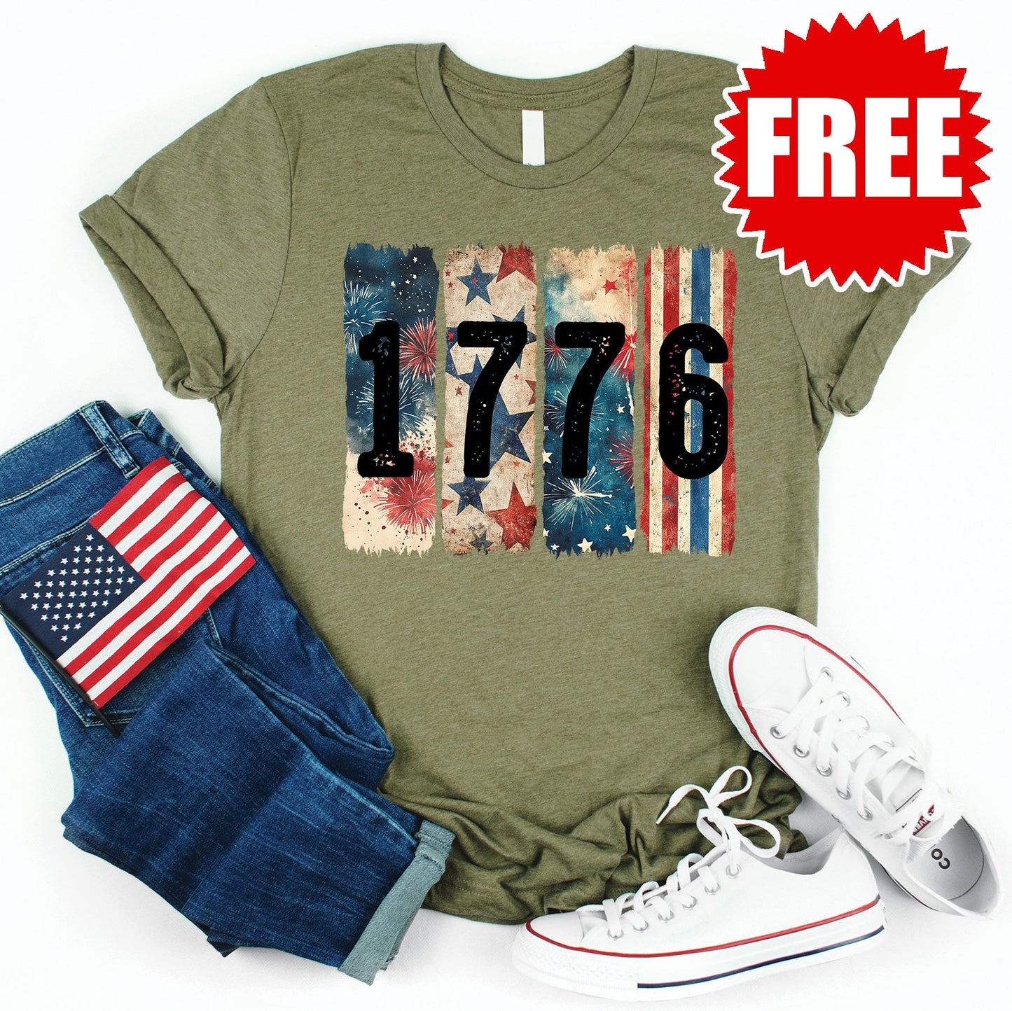 1776 Tee - Heather Olive - FREE